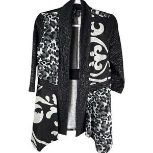 Frank Lyman Design Black Leopard Jacquard Mixed Media Cardigan Sweater Size 6